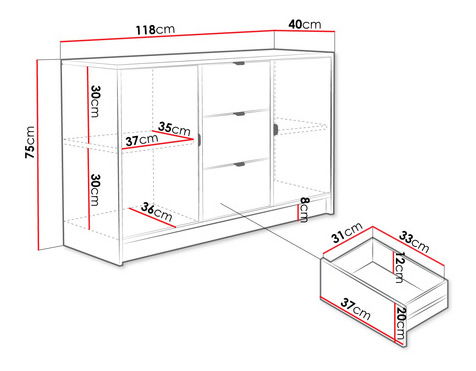 Komoda Rozoma 2D3SZ (černý molet + zlatá)