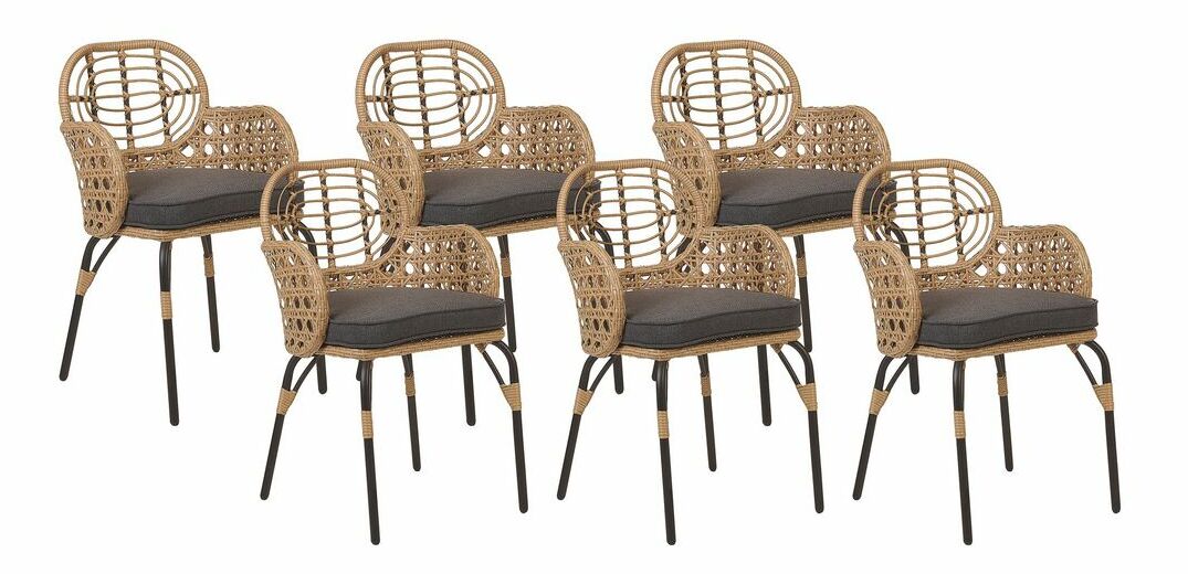 Set 6 ks záhradných stoličiek Beliani- Praza (prírodná + grafit)