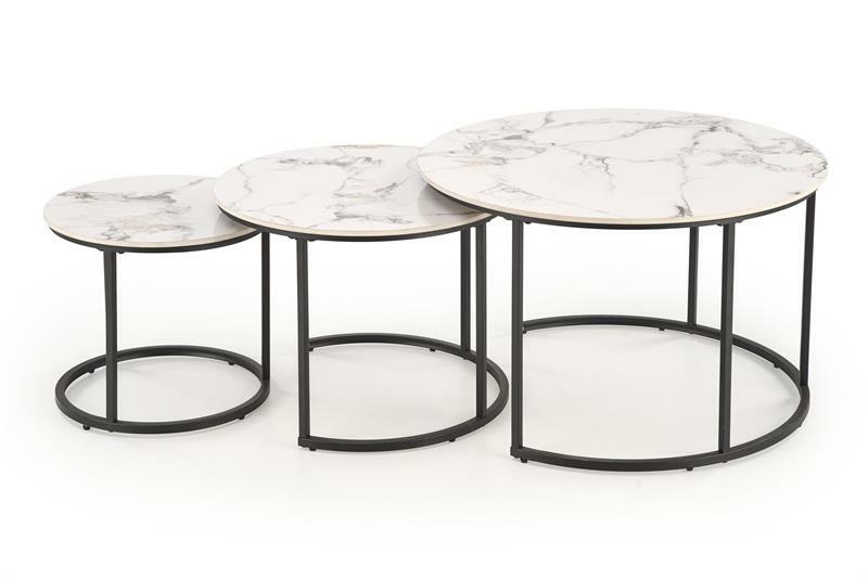 Set 3 ks. konferenčních stolků Golda (bílý mramor + černá)