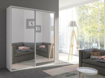 Šatní skříň s posuvnými dveřmi Gantera 1 C (bílá) (se zrcadlem)