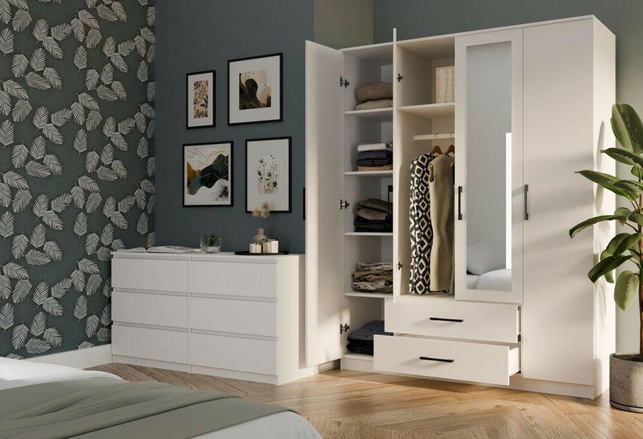 Šatní skříň Rigidez 3 (bílá) (se zrcadlem)