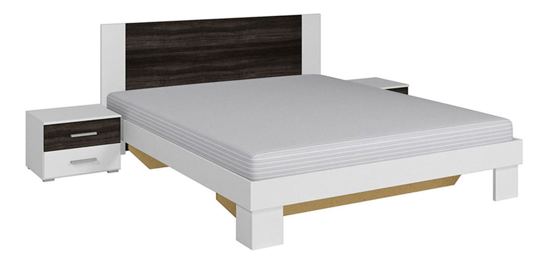 Manželská postel 180 cm Verwood Typ 52 (bílá + ořech) (s noč. stolky) *výprodej