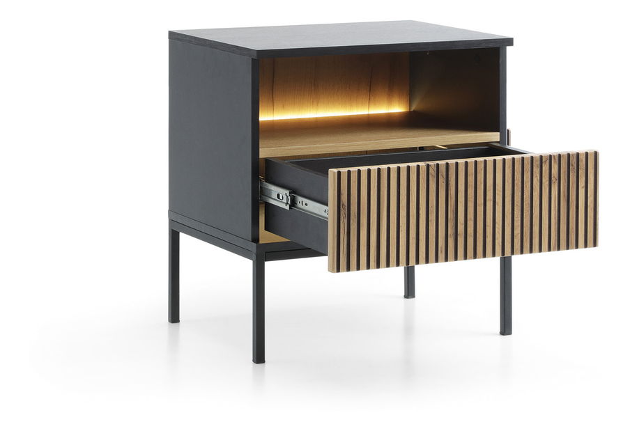 Noční stolek Silvano S54 (černá + dub wotan) (s LED osvětlením)