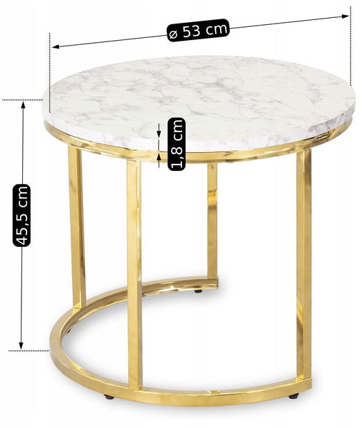 Set 2 konferenčních stolků Oponia (mramor + zlatá)