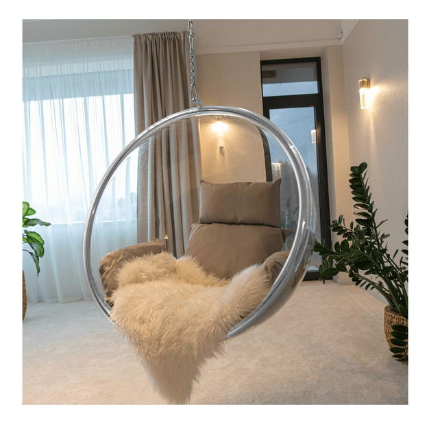 Závěsné houpací křeslo Belgica 1 (transparentní + stříbrná + šedá)