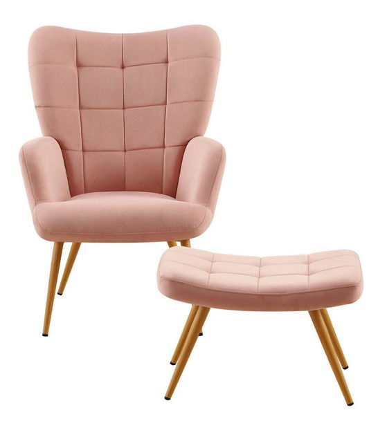 Křeslo s podnožkou Halago (růžová + dub)