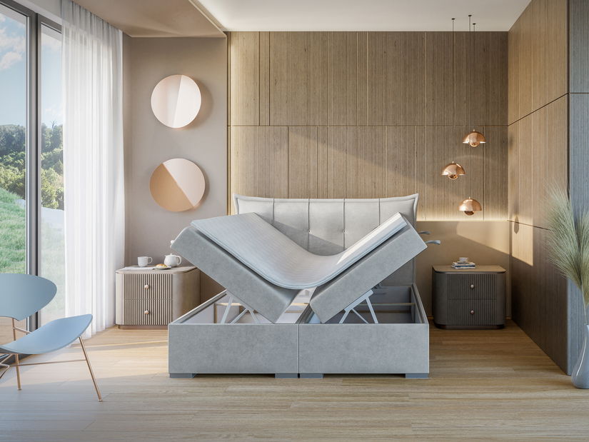 Jednolůžková boxspring postel 120 cm Mirage (světle šedá) (s matrací a úl. prostorem)