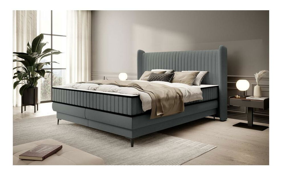 Manželská kontinentální postel 160 cm Dalmo 160 (s roštem) (s úl. prostorem) (šedočerná světlejší + černá)