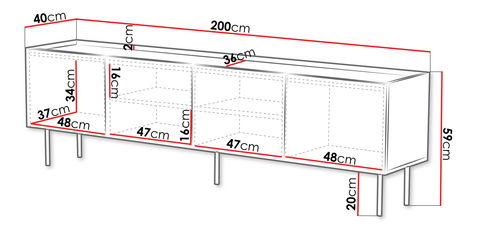 TV skříňka Grotzi 200 4D (bílá + černá)
