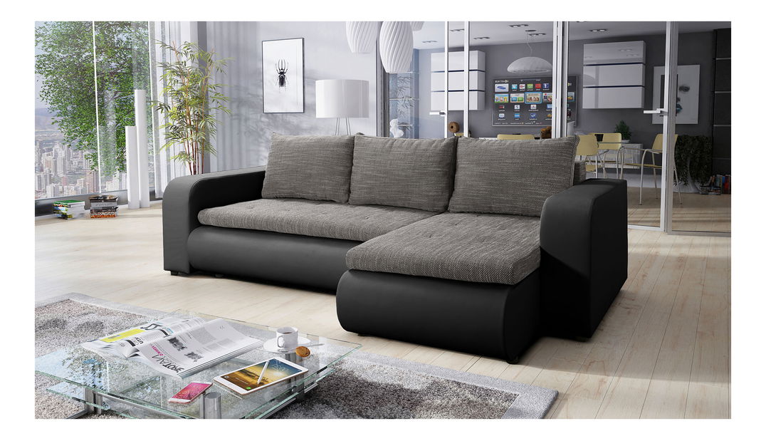 Rozkládací sedací souprava Bistran (černá + šedá) (P) 