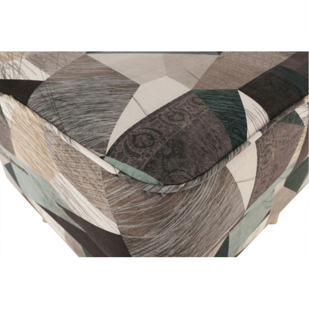 Křeslo ušák s taburetem Aevo (hnědo zelený vzor)