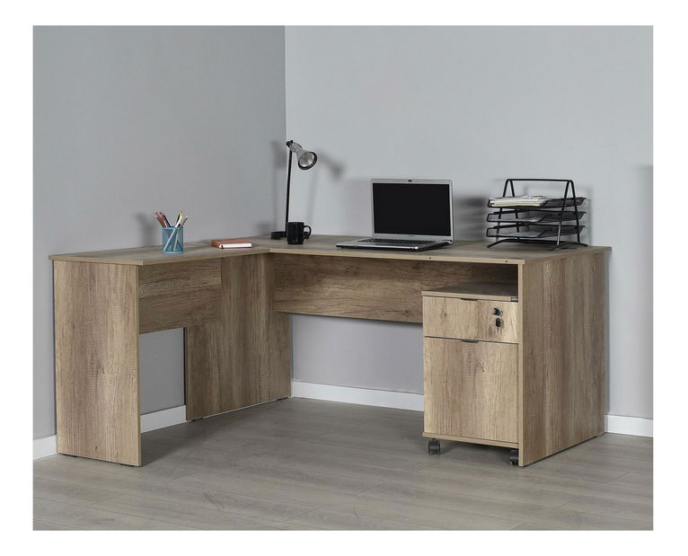 Rohový PC stolek Raven (ořech světlý)