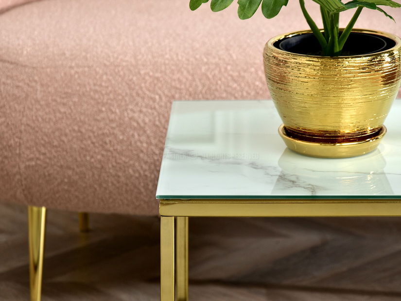 Konferenční stolek Bella S (bílý mramor + zlatá)