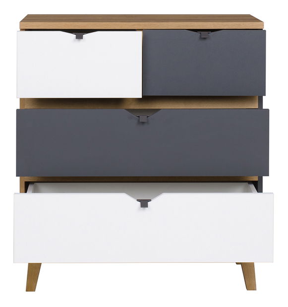 Komoda Mimone K4SZ (dub zlatý + bílá matná + grafit)