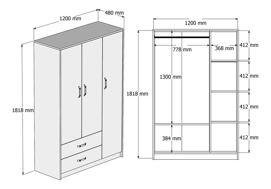 Šatní skříň Gigory (Dub + Šedá)