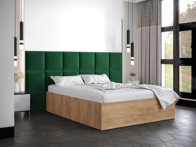 Manželská postel s čalouněným čelem 160 cm Brittany 4 (dub craft zlatý + zelená) (s roštem)