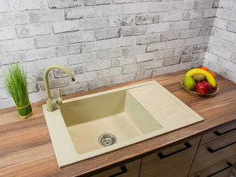 Kuchyňský dřez Lurano (béžová) (se 3 otvory pro baterii) (P)