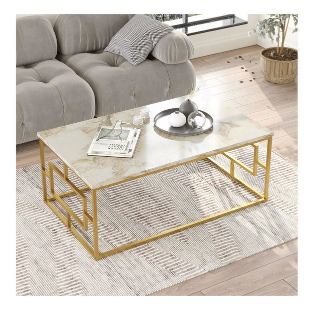 Konferenční stolek Vogreolla (mramor bílý + zlatá)