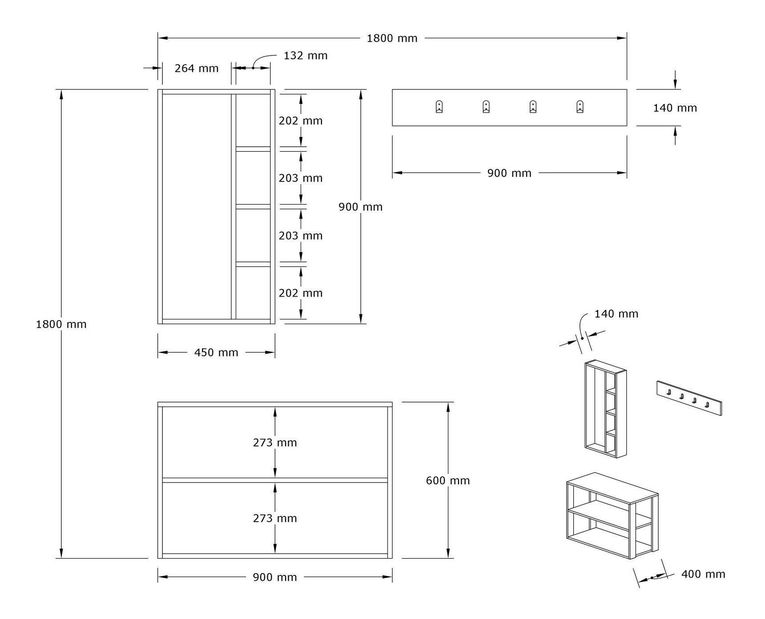 Předsíň Lolole (dub safírový + bílá)