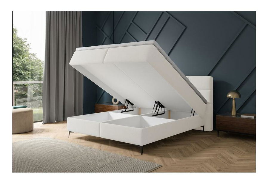 Manželská kontinentální postel cm Riviera (s roštem a matrací) (s úl. prostorem) (bílá + černá)