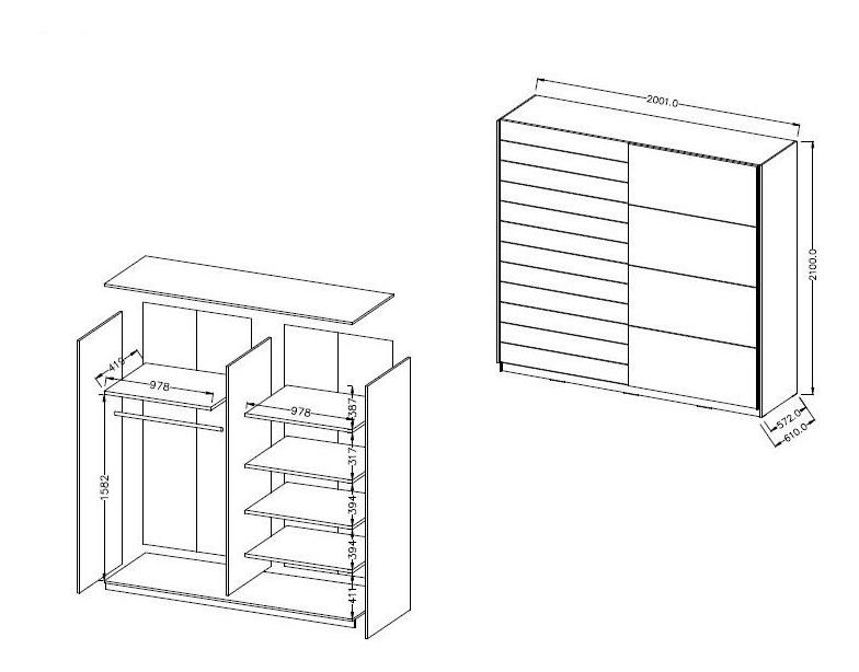 Šatní skříň s posuvnými dveřmi Afrodita EA17 (bílá + dub beaufort)
