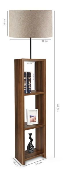 Stojanová lampa s policemi Astaresta 7 (béžová + tmavé dřevo)