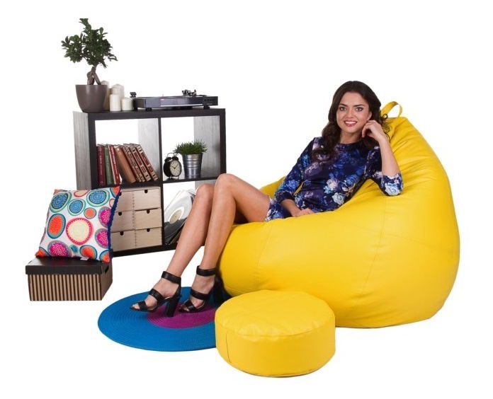 Sedací vak s taburetkou Hruška XXXL (žlutá)