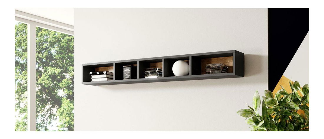 Závěsný regál Tamie Typ 02 (tmavě šedá + dub)