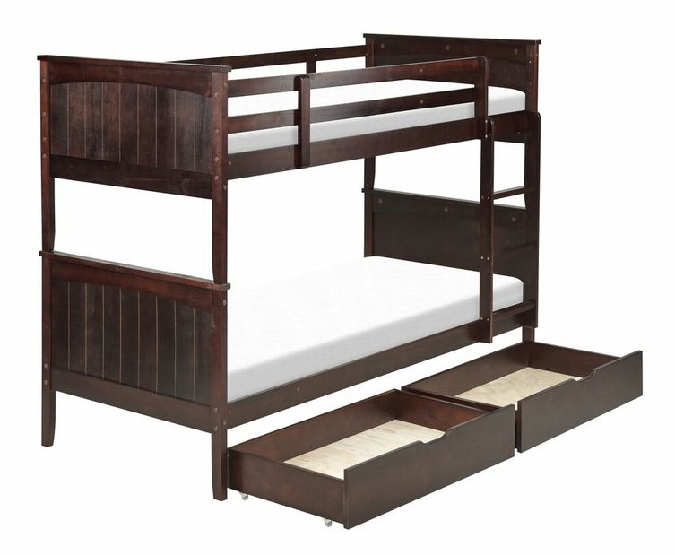 Patrová postel 90 cm Alf (tmavé dřevo) (s roštem a úložným prostorem)