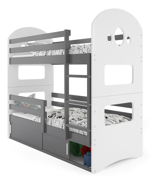 Patrová postel 80 x 190 cm Domur (grafit + grafit) (s rošty, matracemi a úl. prostorem)