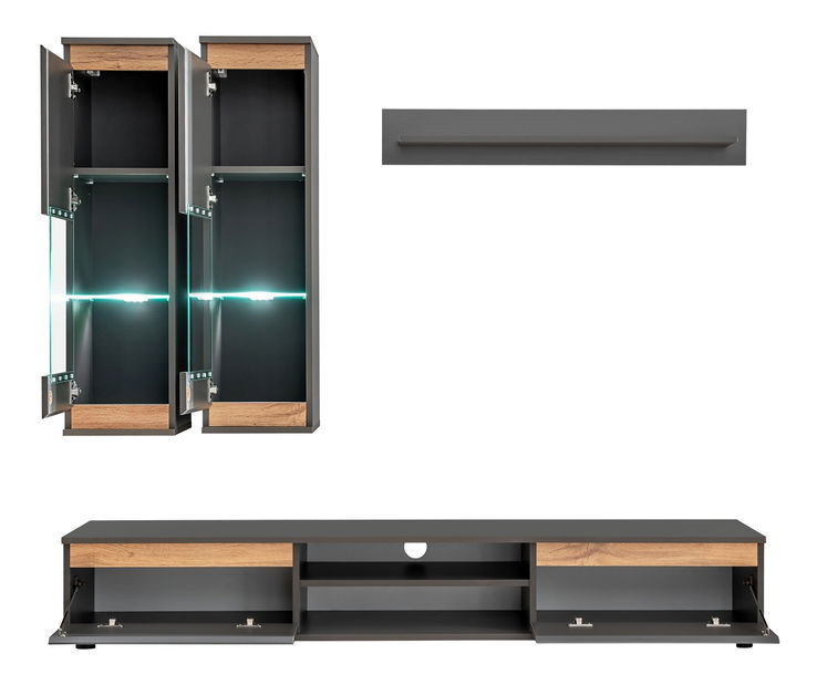 Obývací stěna Marc 29 ANWT MD (antracit + dub wotan) (s osvětlením)