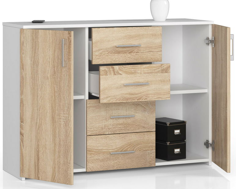 Komoda Kiran (bílá + dub sonoma)