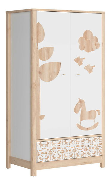 Šatní skříň BRW Timon SZF2D1S (buk iconic + bílá + koníky)