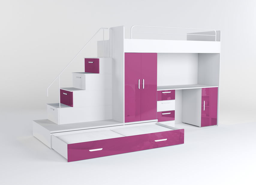 Dětská postel Ruby V (Bílá + Růžová) (s rošty)