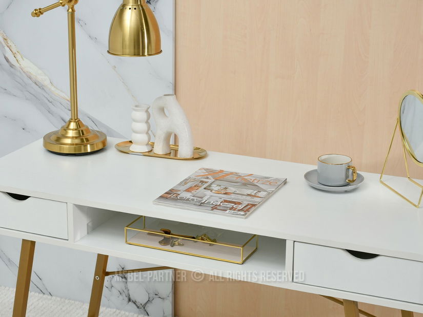 PC stolek Gavon (bílé dřevo + zlatá)