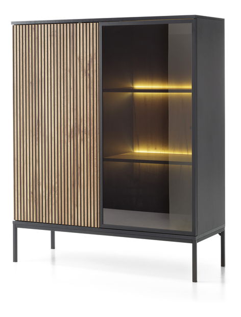 Vitrína Silvano WT104 (černá + dub wotan) (s LED osvětlením)