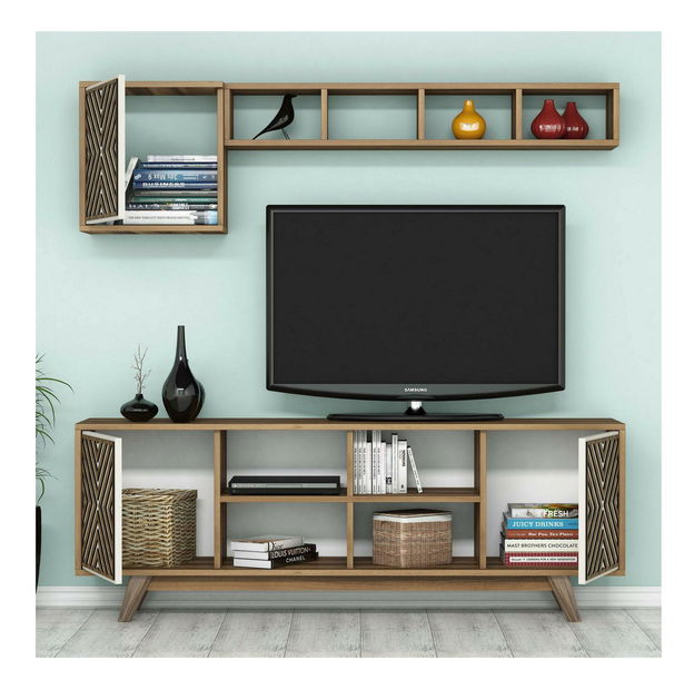 Sestava nábytku do obývacího pokoje Ivonne (ořech + krémová)