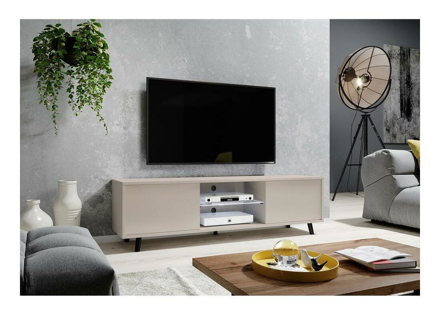 TV skříňka/stolek Leiros (s osvětlením) (sivobéžová + černá)