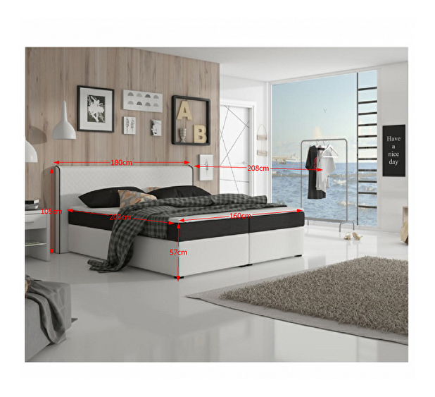 Manželská postel Boxspring 160 cm Namakyra Megakomfort (bílá + černá) (s matrací a roštem)