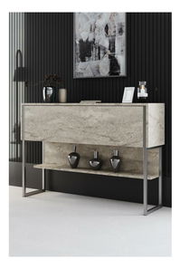 Konzolový stolek Luna 4 (travertin + stříbrná) *výprodej