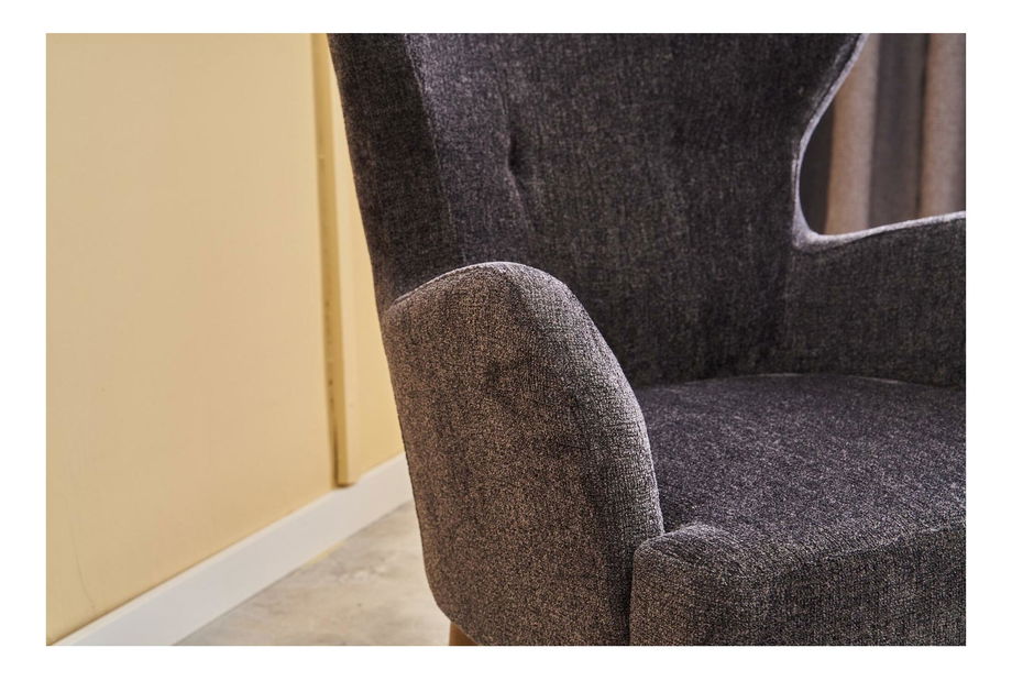 Křeslo ušák Kaveh 2 (antracit + dřevo)