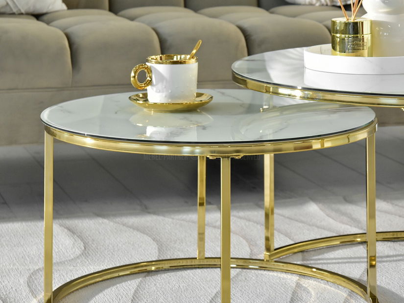 Konferenční stolek Grande (bílý mramor + zlatá)