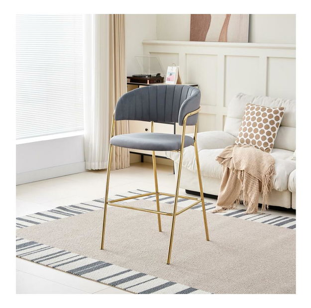 Barová židle Dasmona 2 (šedohnědá + gold chrom zlatý)