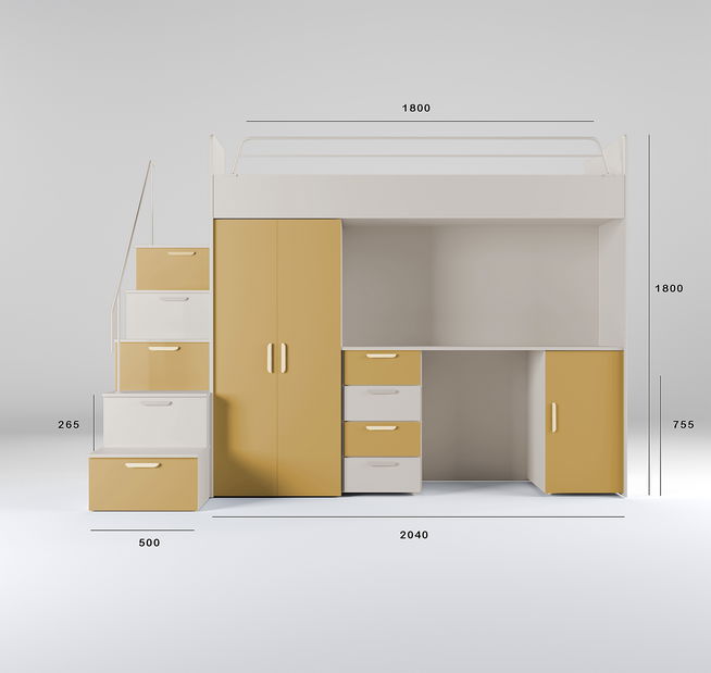 Dětská postel Ruby IV S (kašmír + kari žlutá) (s rošty)