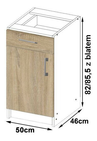 Dolní kuchyňská skříňka Lula s50 sz1 (matná bílá + dub sonoma)