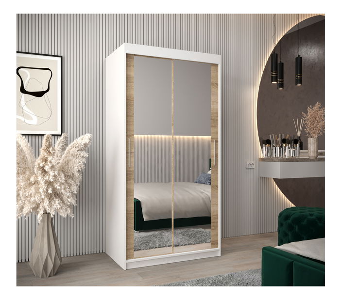 Šatní skříň 100 cm Toki 3 (Bílá matná + Dub sonoma)