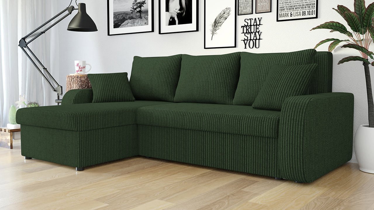 Rohová sedačka Delmur (tmavě zelená) (s úl. prostorem)