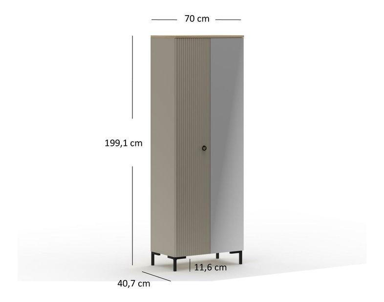 Šatní skříň Demandaron 4 (taupe + dub silverjack) (se zrcadlem)