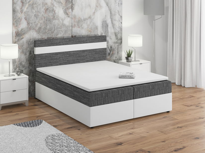 Boxspring postel 160x200 cm Mimosa (melírovaná šedá + bílá) (s roštem a matrací)
