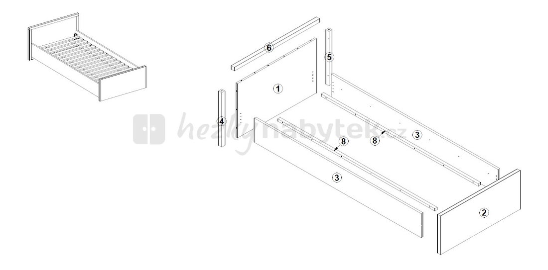 Jednolůžková postel 90 cm BRW CREATIO LOZ/90